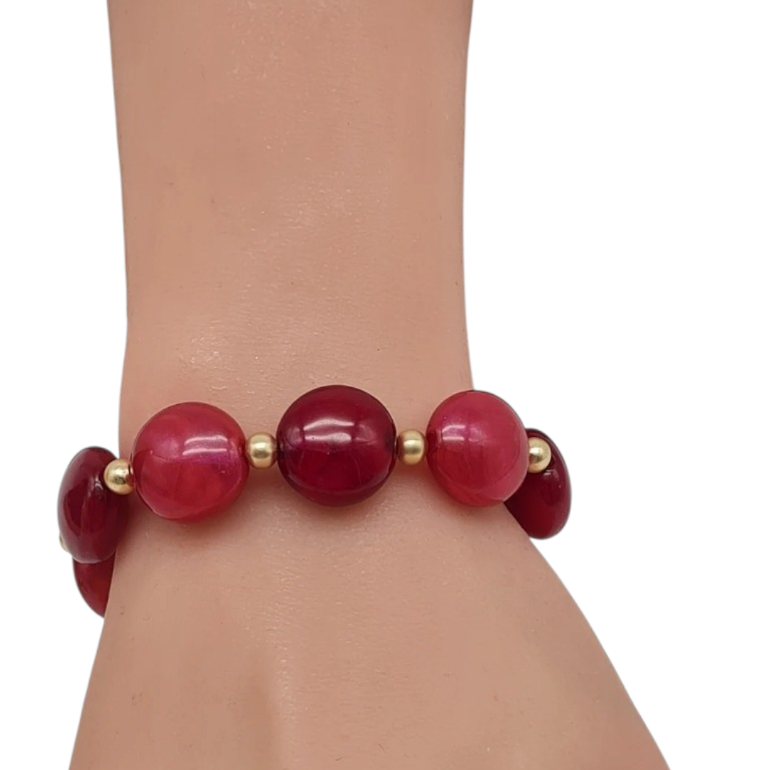 Armband elastisches mit Resin Perlen in Rot-töne Nickelfrei Biba