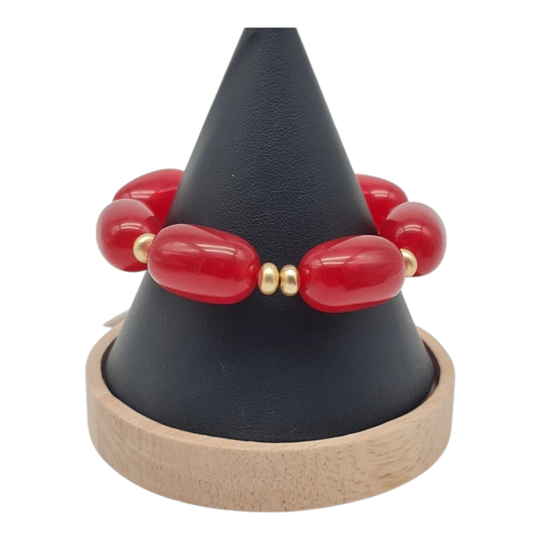 Biba elastisches Armband mit Resin Perlen in Kirschrot