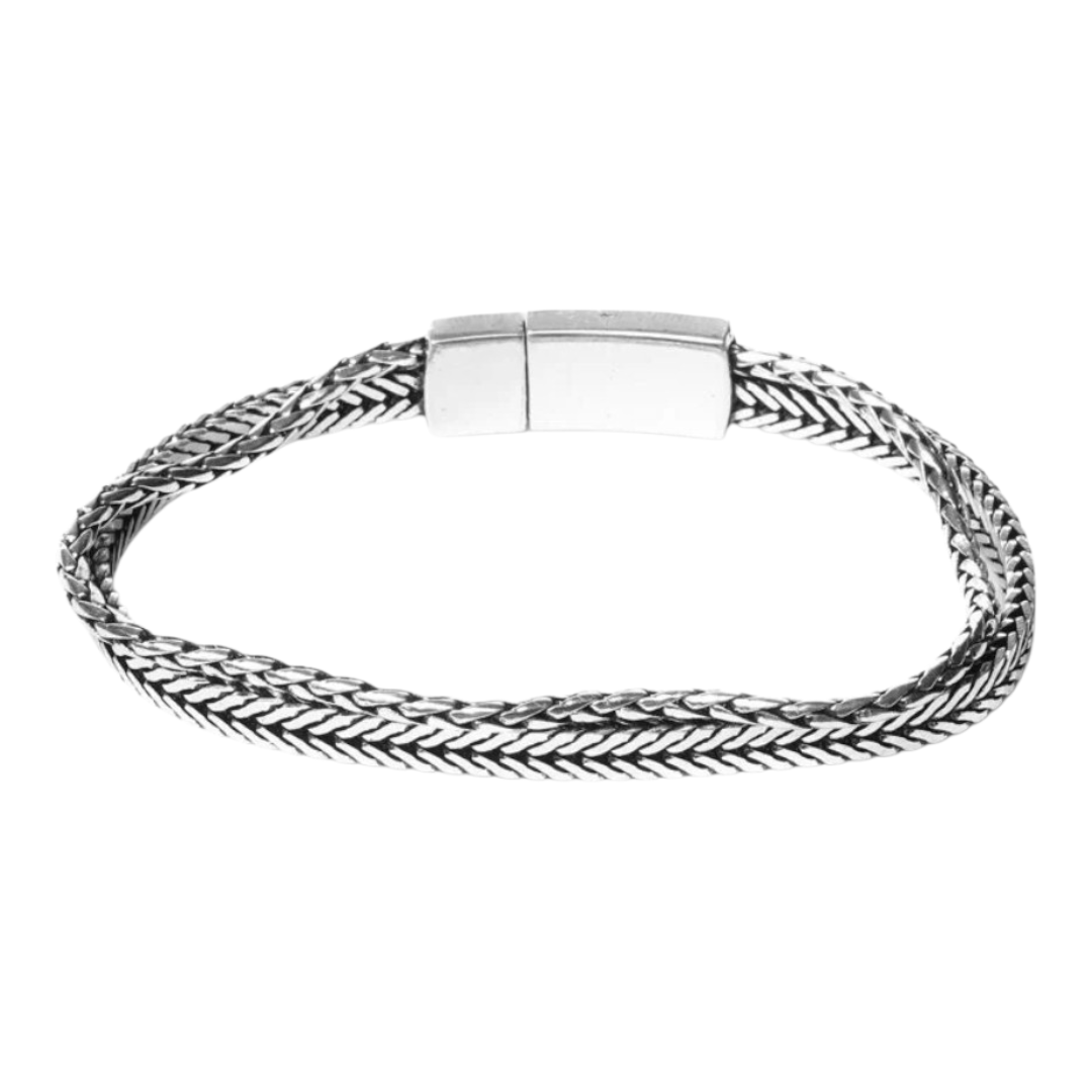 Armband Antik Silberfarben Doppelkette 20,5 cm Unisex Nickelfrei Biba