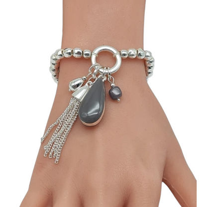 Armband Silberfarben grau nickelfrei stretch elastisch Anhänger Biba