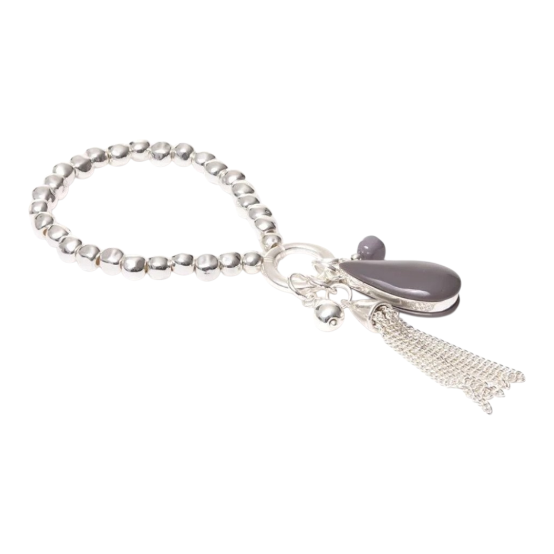 Armband Silberfarben grau nickelfrei stretch elastisch Anhänger Biba
