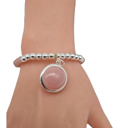 Armband elastisch Filigran Anhänger Rosa Grau Silberfarben Elegant Biba