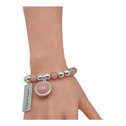 Armband elastisch mit Anhänger Rosa Grau elegant Nickelfrei Biba
