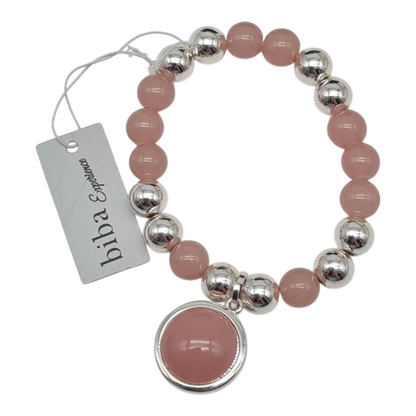Armband elastisch mit Anhänger Rosa Grau elegant Nickelfrei Biba