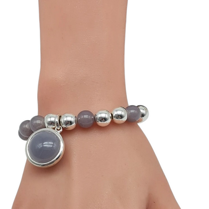 Armband elastisch mit Anhänger Rosa Grau elegant Nickelfrei Biba