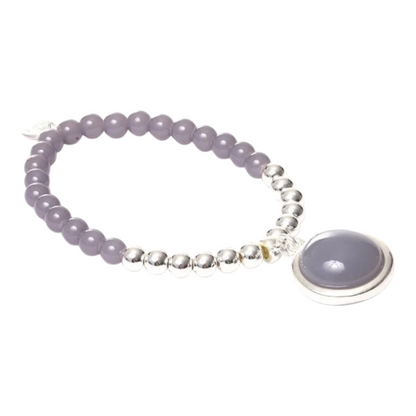 Armband elastisch Filigran Anhänger Rosa Grau Silberfarben Elegant Biba