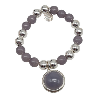 Armband elastisch mit Anhänger Rosa Grau elegant Nickelfrei Biba