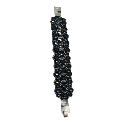 Armband Kunstleder mit Blaue und Schwarze Perlchen Breit nickelfrei Biba