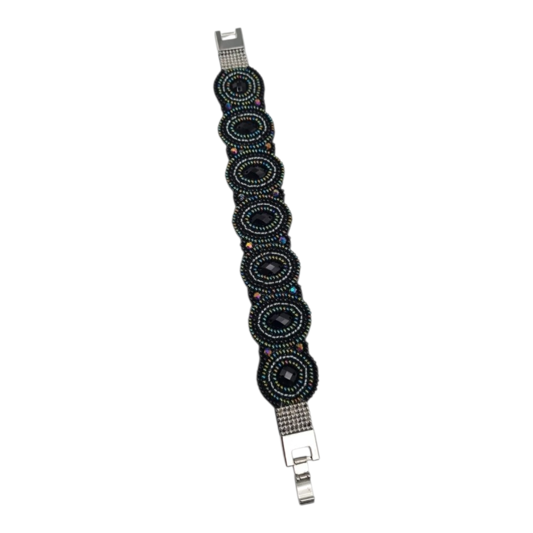 Armband Kunstleder Schwarz mit irisierende Perlchen Nickelfrei Biba