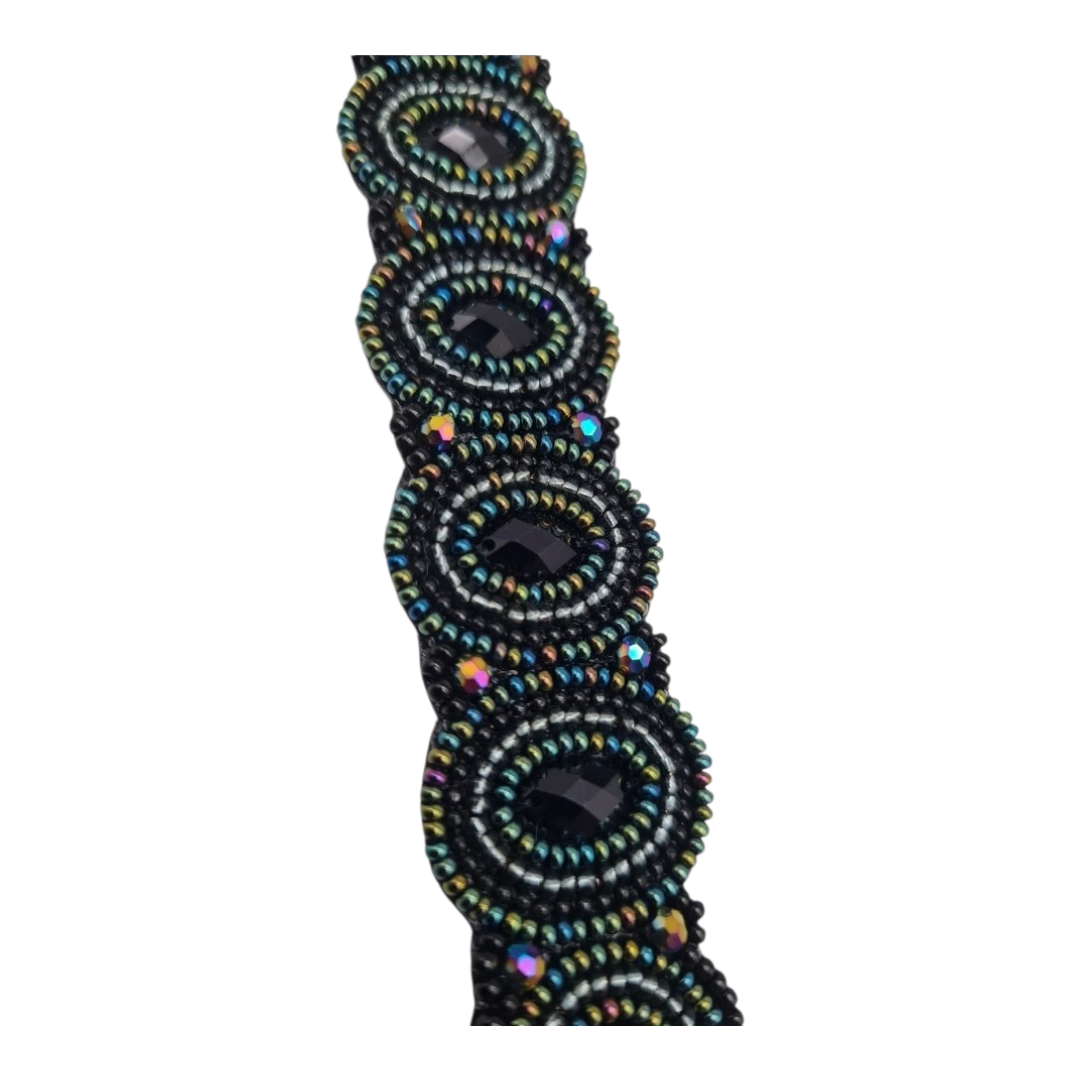 Armband Kunstleder Schwarz mit irisierende Perlchen Nickelfrei Biba