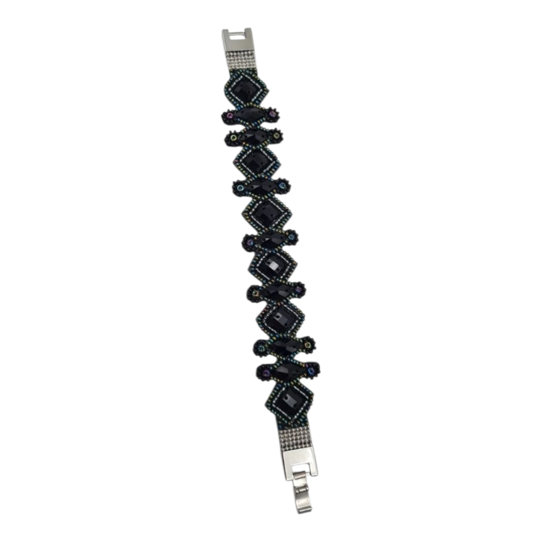 Armband Kunstleder Schwarz Blau irisierende Perlchen Nickelfrei Biba