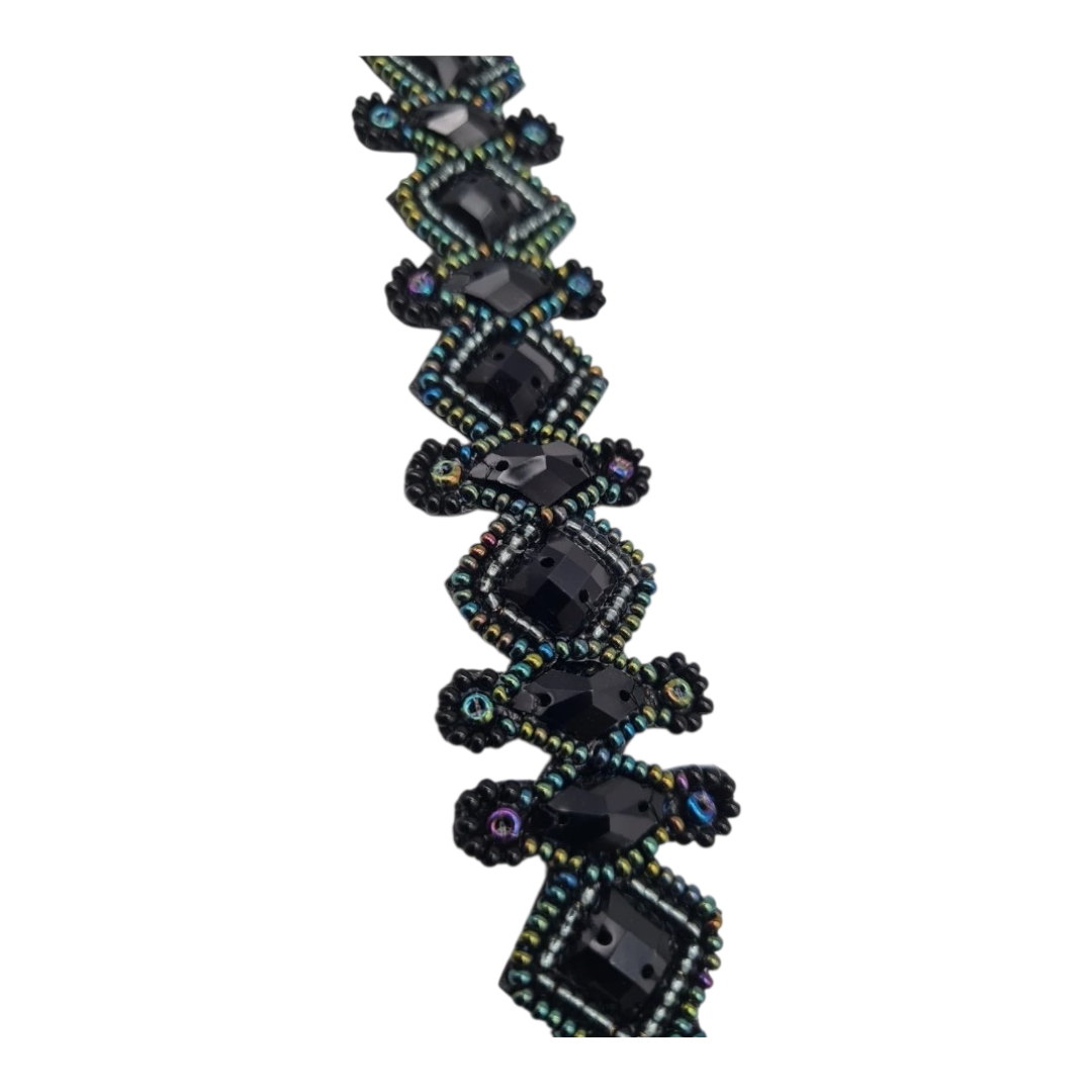 Armband Kunstleder Schwarz Blau irisierende Perlchen Nickelfrei Biba