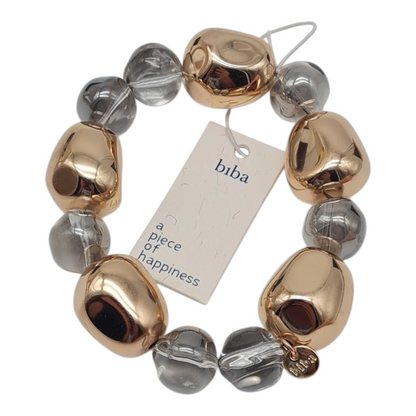 Perlenarmband Goldfarbene Grau Transparente Organische Perlen Biba Nickelfrei