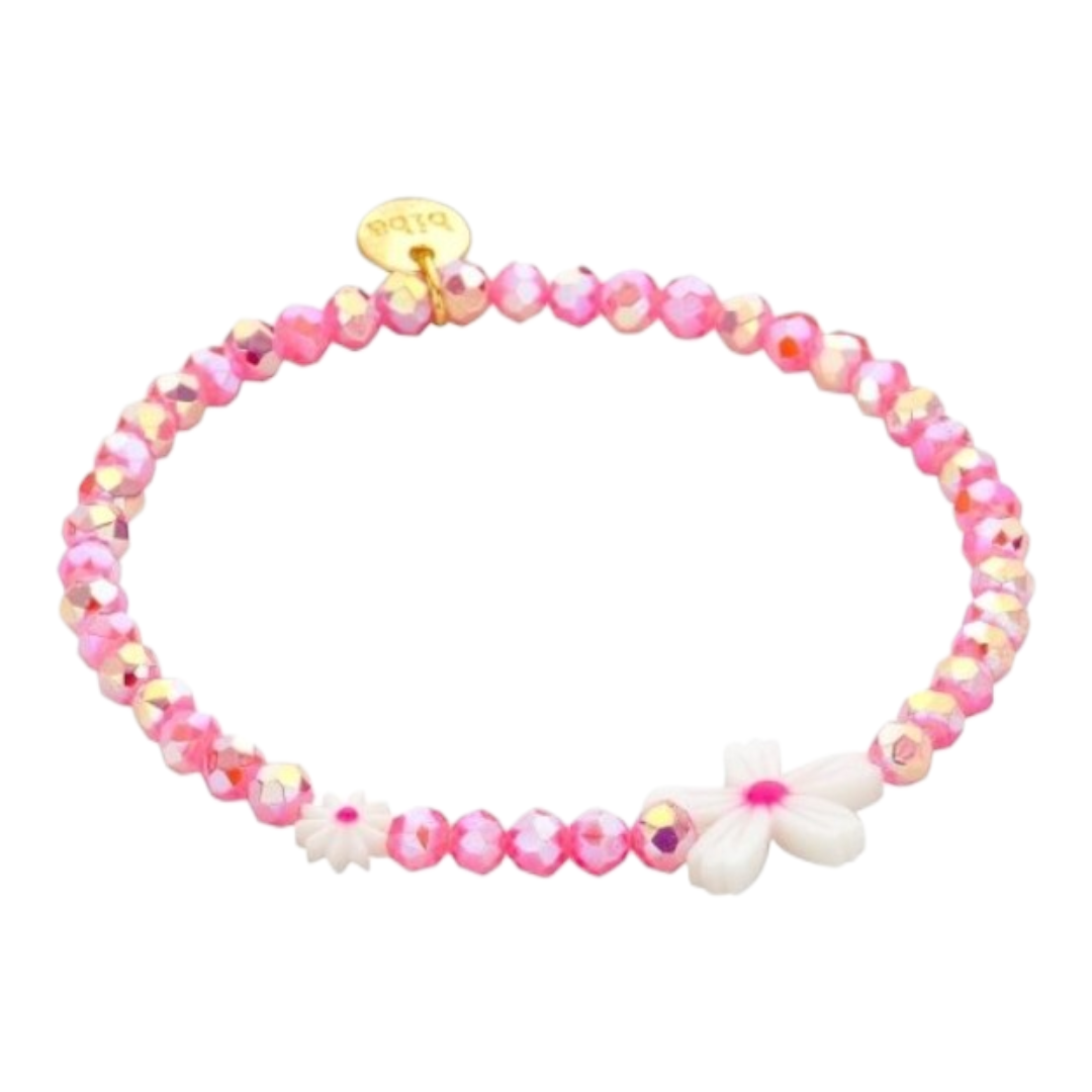 Armband Blumenarmband Pink mit Weiße Blume Elastisch Sommer Trend Biba