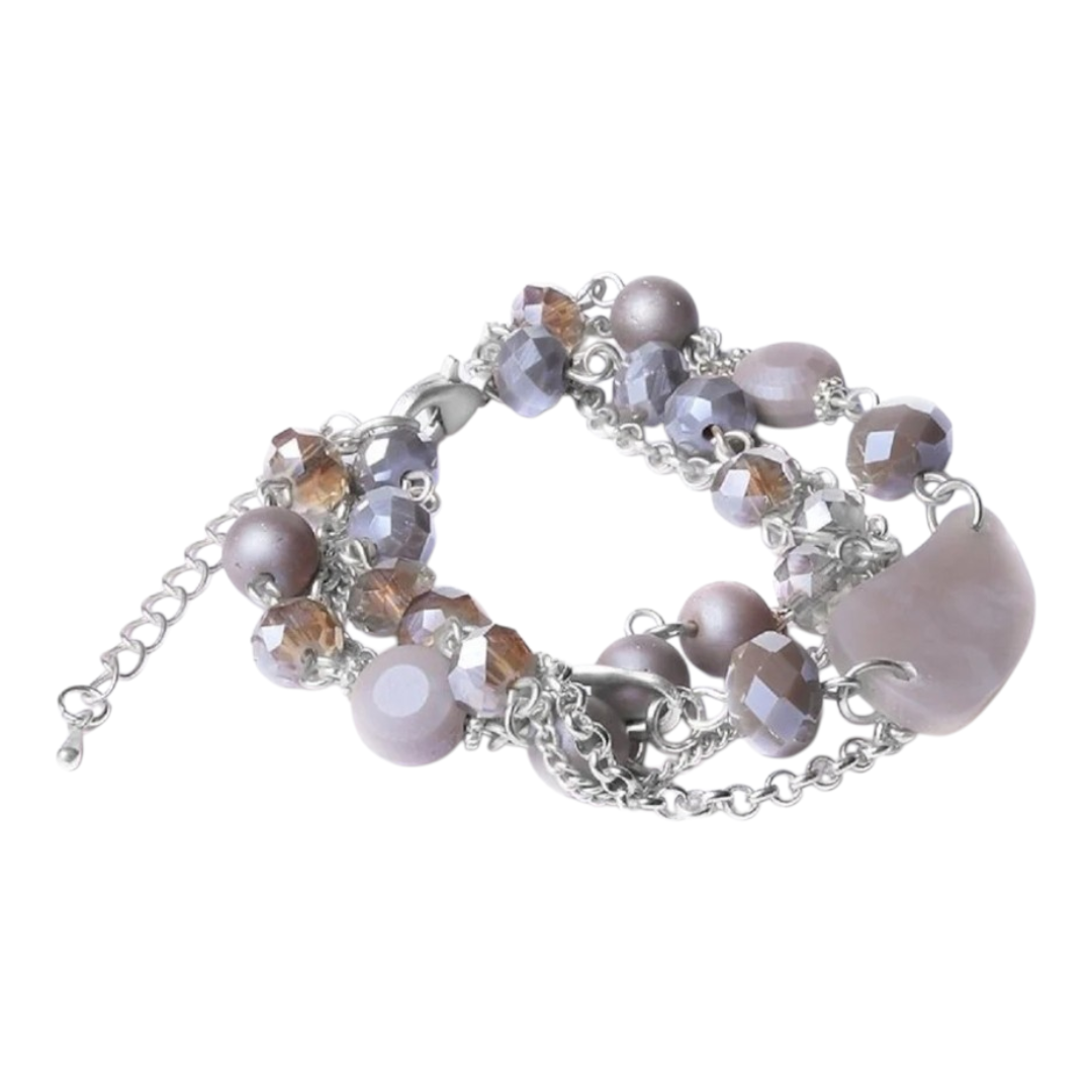 Armband 4-fach Kette Matt Silber- und Grau Lilatöne Trend Nickelfrei Biba