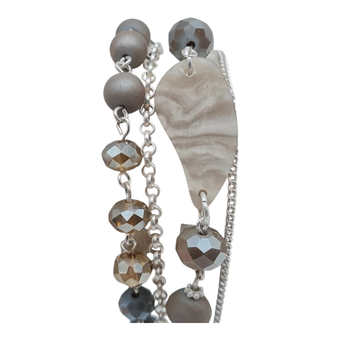 Armband 4-fach Kette Matt Silber- und Grau Lilatöne Trend Nickelfrei Biba