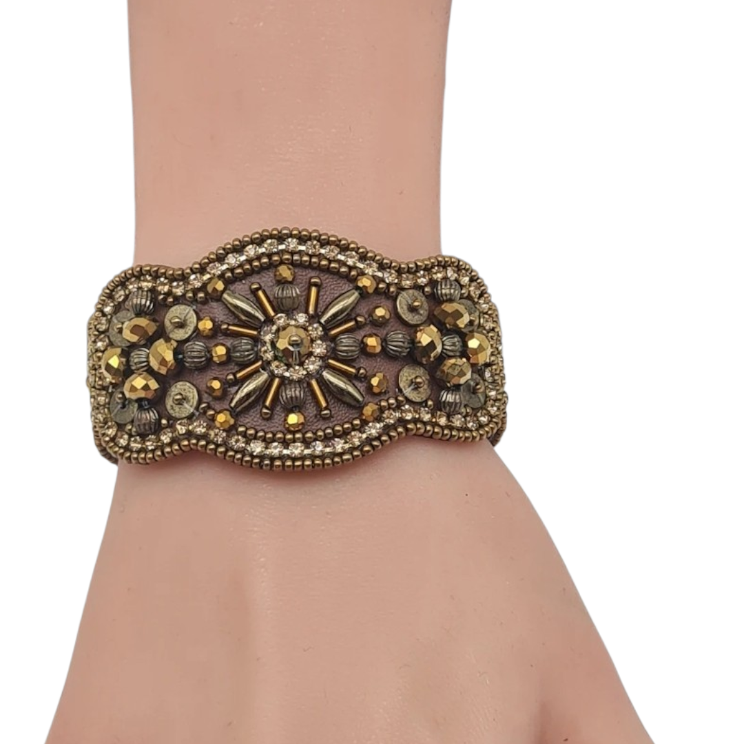 Armband Kunstleder Bronze mit Perlchen Besatz 1001 Nacht Biba