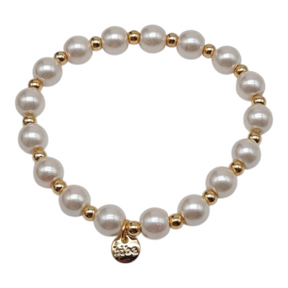 Biba Armband elastisch Perlmutt und goldfarbene Perlen, elegant, kombinierbar