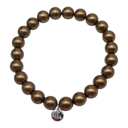 Armband elastisch Bronzefarbene Perlen kombinierbar Natur Braun Biba