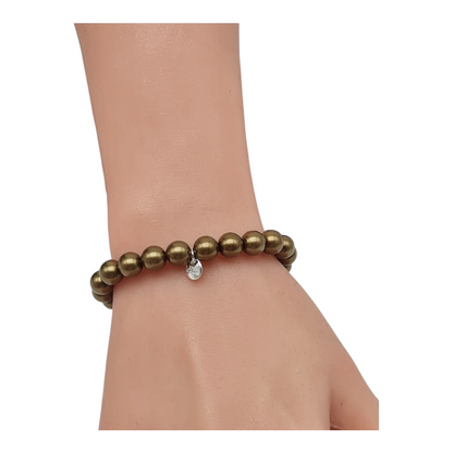 Armband elastisch Bronzefarbene Perlen kombinierbar Natur Braun Biba