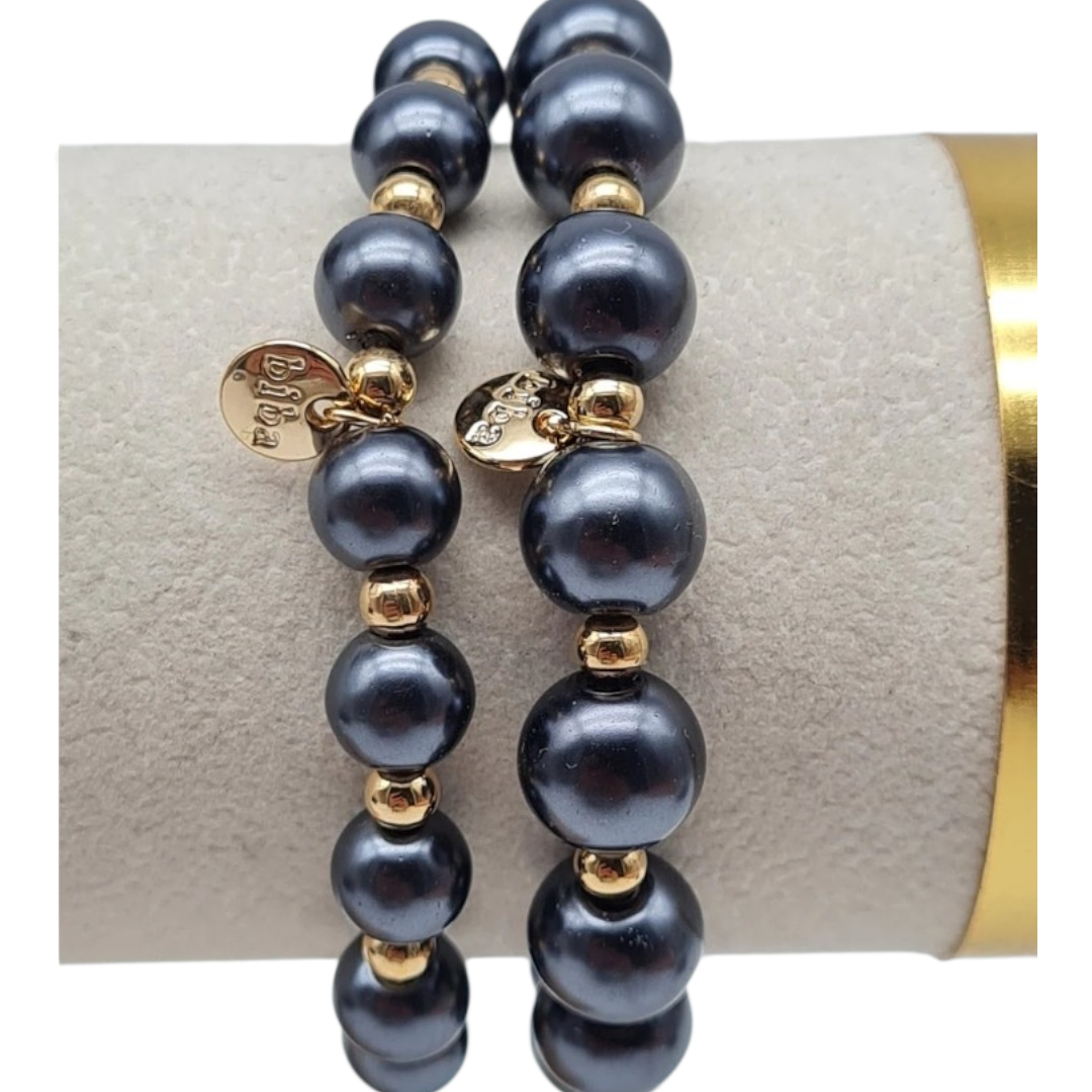 Armband elastisch Anthrazitgrau mit Goldfarben in 2 Größen