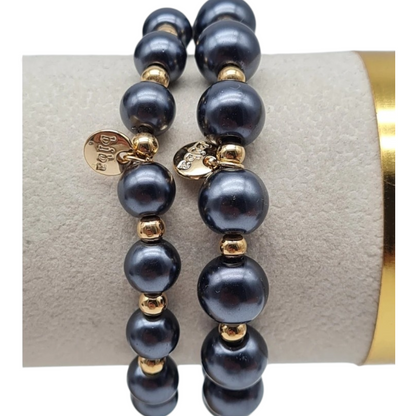 Armband elastisch Anthrazitgrau mit Goldfarben in 2 Größen