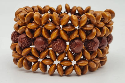Armband Holzarmbänder Braun Beige Natur Stretch Rosen Blumen Sensibling Corp.