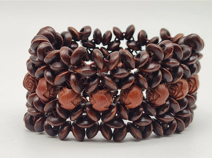 Armband Holzarmbänder Braun Beige Natur Stretch Rosen Blumen Sensibling Corp.