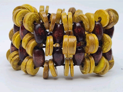Armband Holzarmbänder Braun Beige Natur Stretch Rosen Blumen Sensibling Corp.