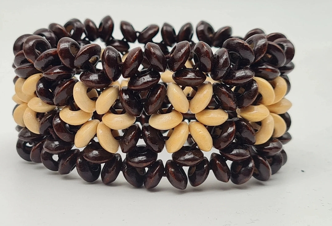Armband Holzarmbänder Braun Beige Natur Stretch Rosen Blumen Sensibling Corp.