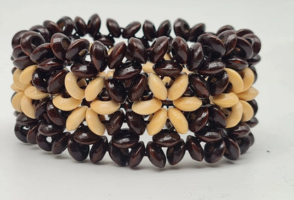 Armband Holzarmbänder Braun Beige Natur Stretch Rosen Blumen Sensibling Corp.