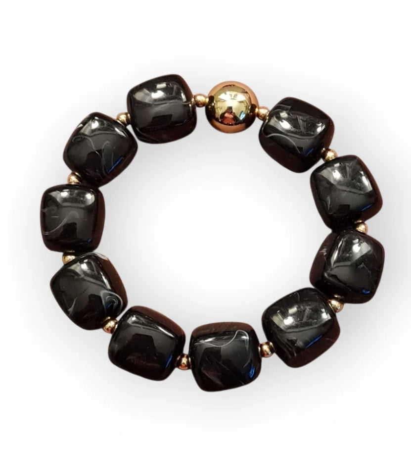 Armband elastisch Goldfarben Beige Schwarz nickelfrei Trend WAUW