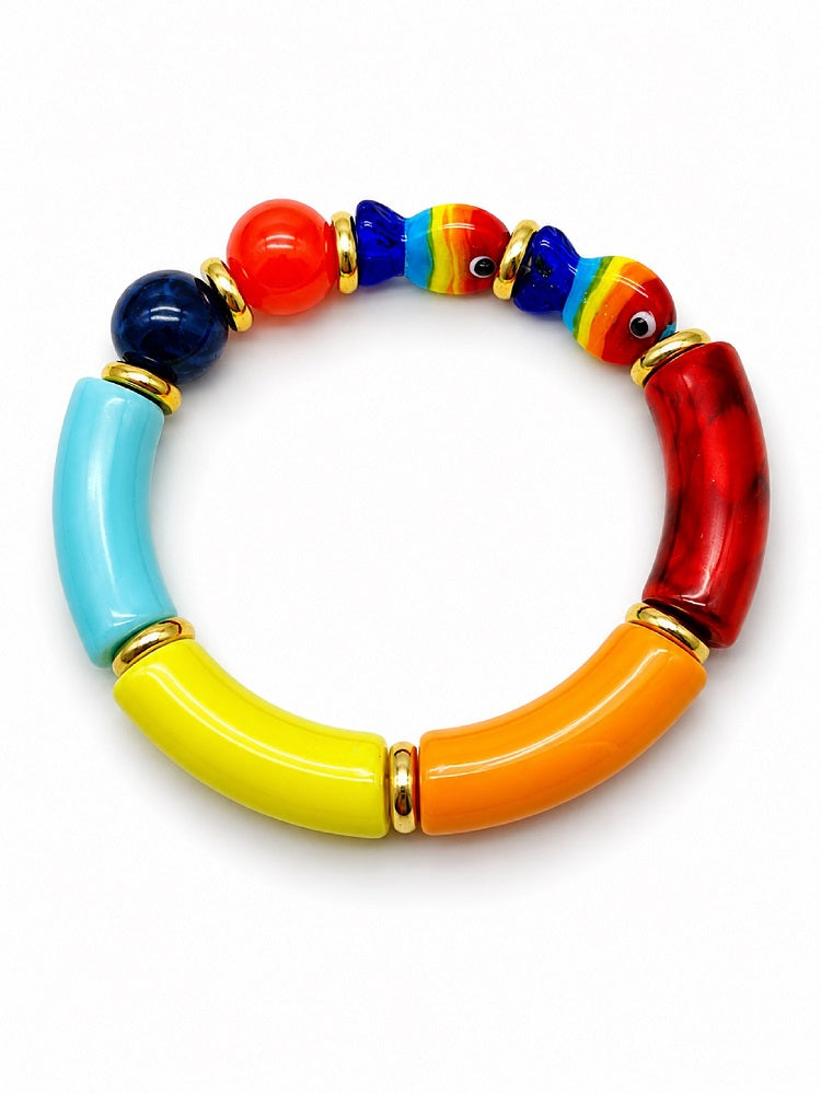 Armband Bunt Elastisch Regenbogen Fisch Ente Happy Fröhlich