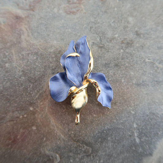 Brosche Iris Violett Blaue Blumenbrosche, Vergoldet Sommer Blumen