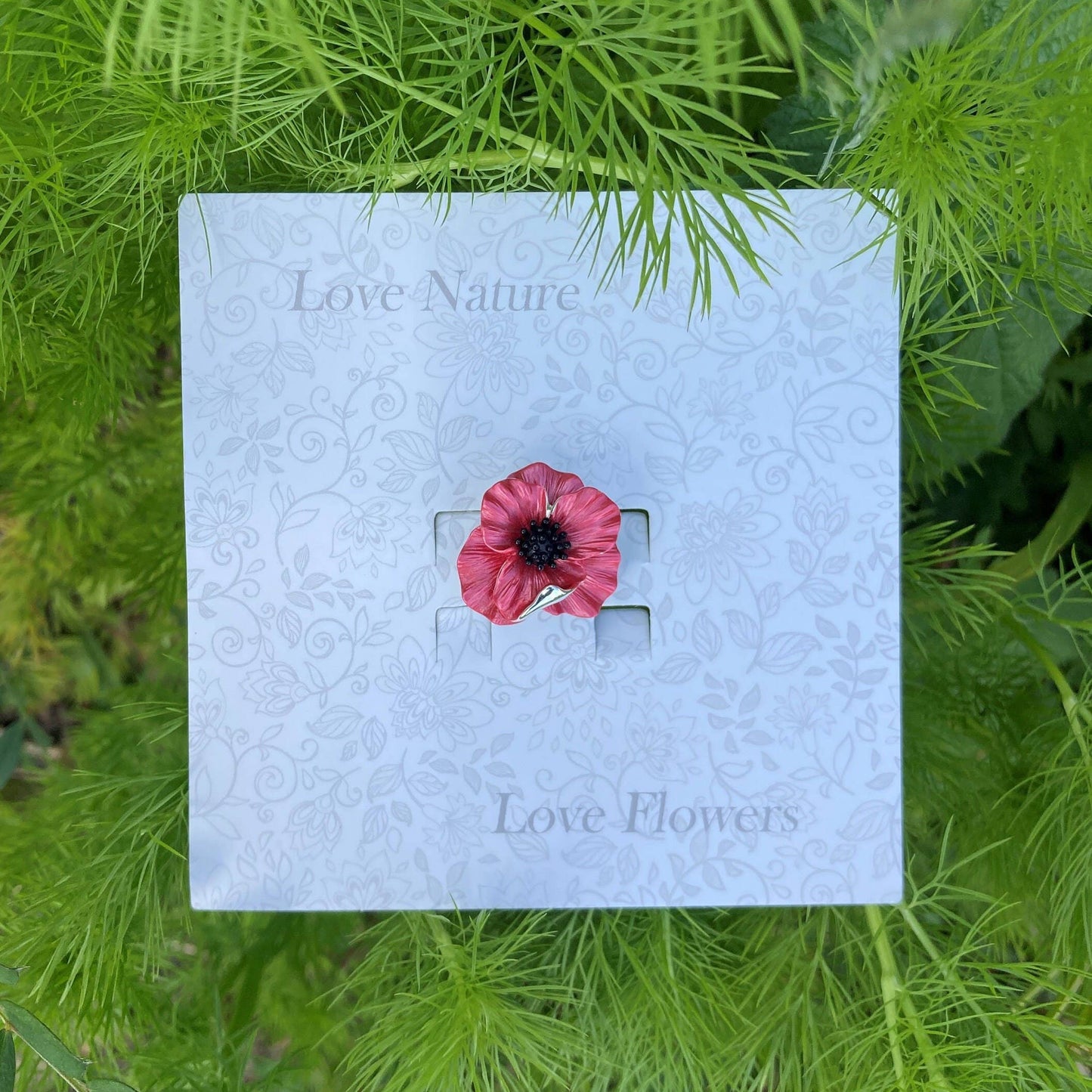 Brosche Anstecknadel mit roter Mohnblume Papaver Rot Blume