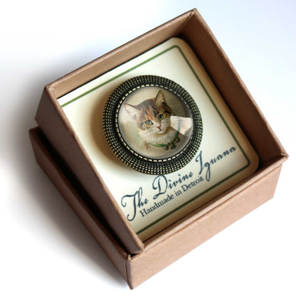 Brosche Beste Freunde viktorianische Calico-Katzen-Glascabochon-Brosche