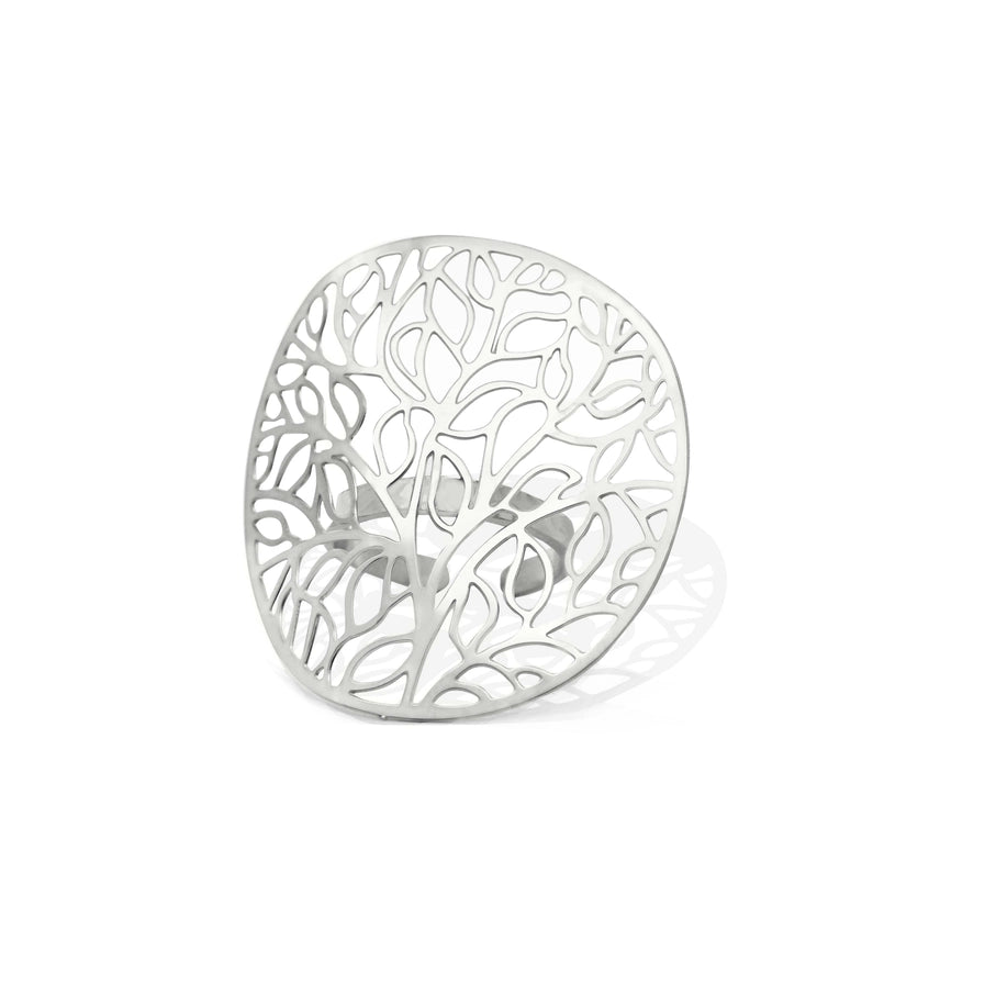 Amorino Ring, Elastischer Ring mit Emailliertem Volant, Lebensbaum Silber- & Goldfarben