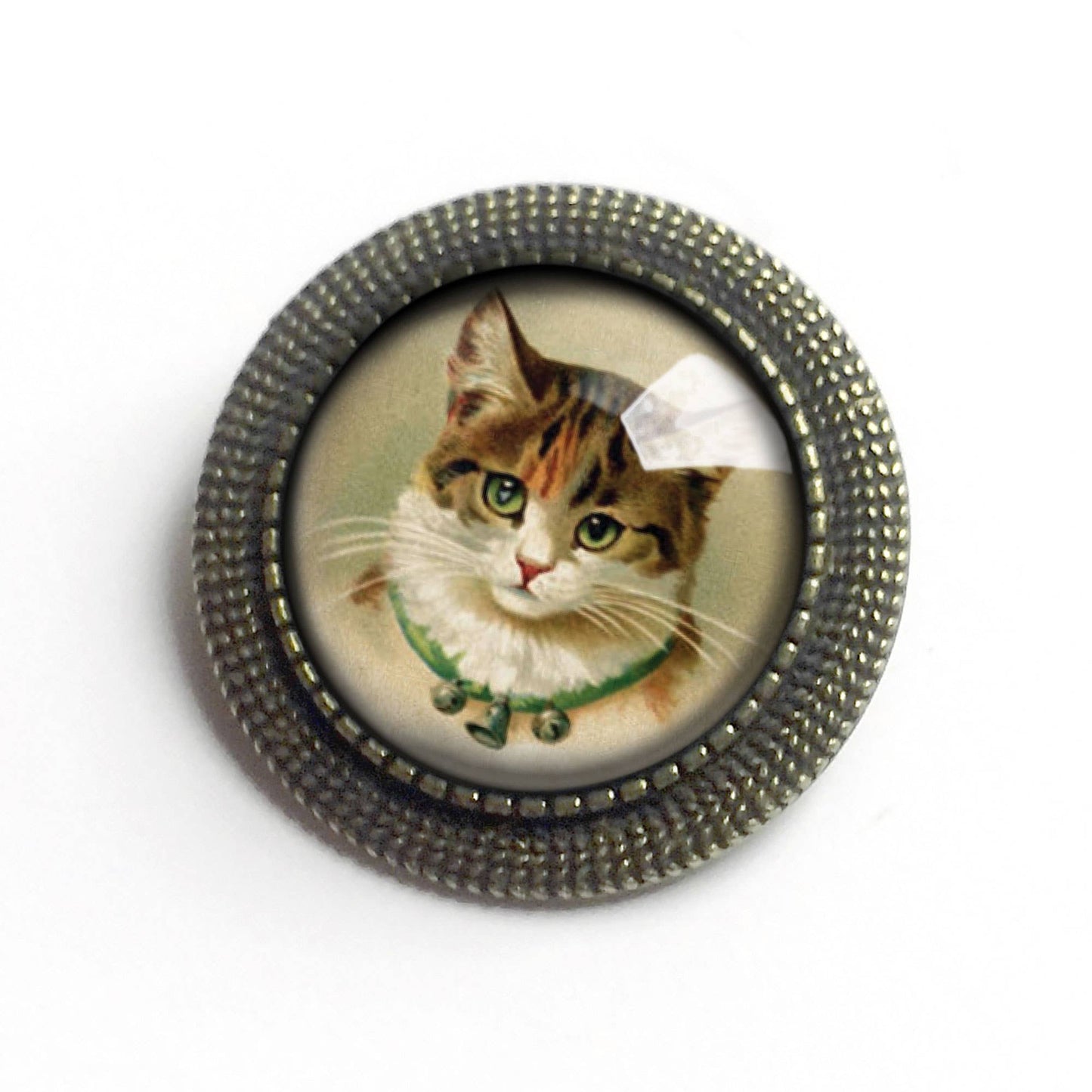 Brosche Beste Freunde viktorianische Calico-Katzen-Glascabochon-Brosche