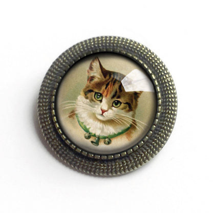 Brosche Beste Freunde viktorianische Calico-Katzen-Glascabochon-Brosche