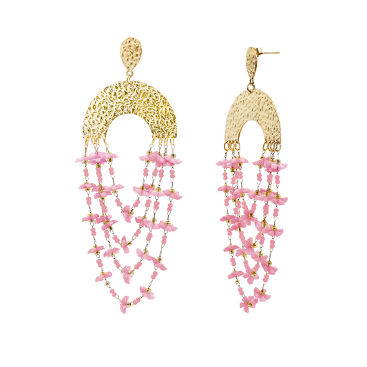 Ohrhänger Ohrringe Goldfarben mit Rosa Blumen Girlanden elegant Statement Nickelfrei Amorino