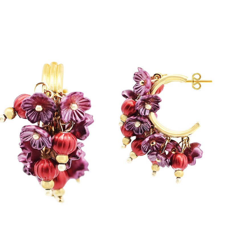 Creolen mit Emaille Blumen Perlen Grün Blau Bordeaux Gun Metal Bronze Nickelfrei Amorino