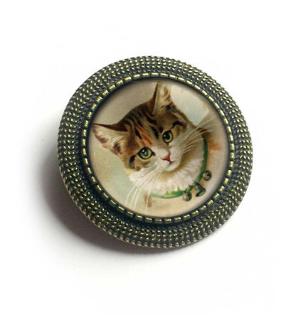 Brosche Beste Freunde viktorianische Calico-Katzen-Glascabochon-Brosche