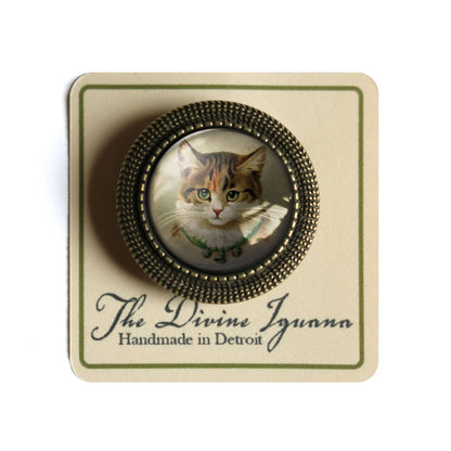 Brosche Beste Freunde viktorianische Calico-Katzen-Glascabochon-Brosche
