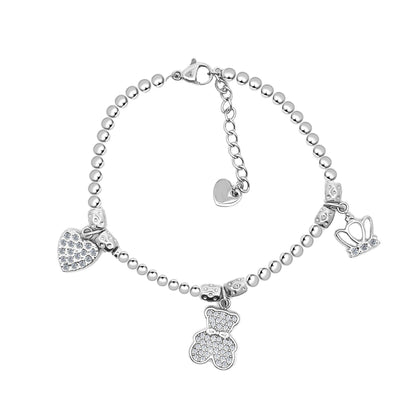 Armband Kugelarmband mit Charms Bärchen Krone Herz Nickelfrei Amorino