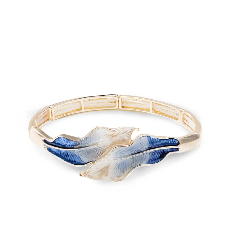 Amorino Armband, elastisches Armband mit Emaillierte Blätter in Grün und Blau