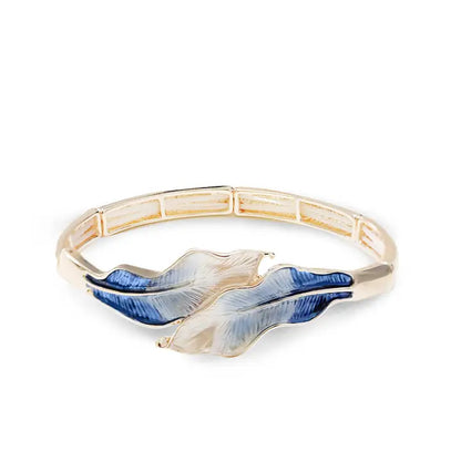 Amorino Armband, elastisches Armband mit Emaillierte Blätter in Grün und Blau