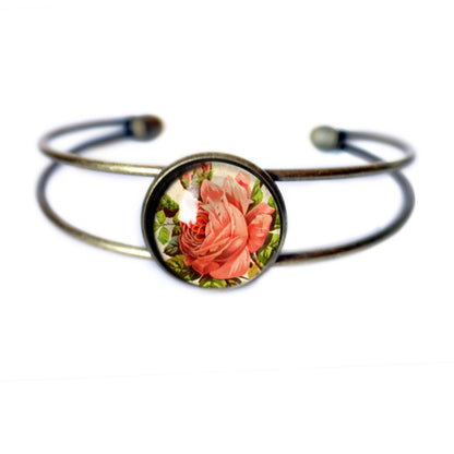 Armreif Armband Cabochon-Manschettenarmband aus rotem Rosenglas