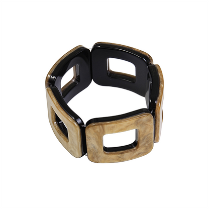 Armband Gold Kupfer Beige Farben Quadratisches Elastisches Acrylarmband