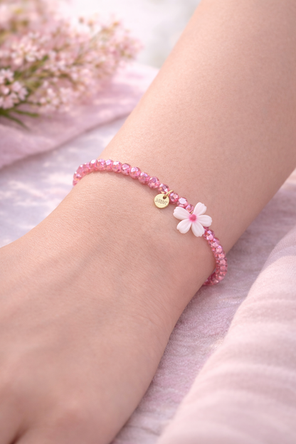 Armband Blumenarmband Pink mit Weiße Blume Elastisch Sommer Trend Biba