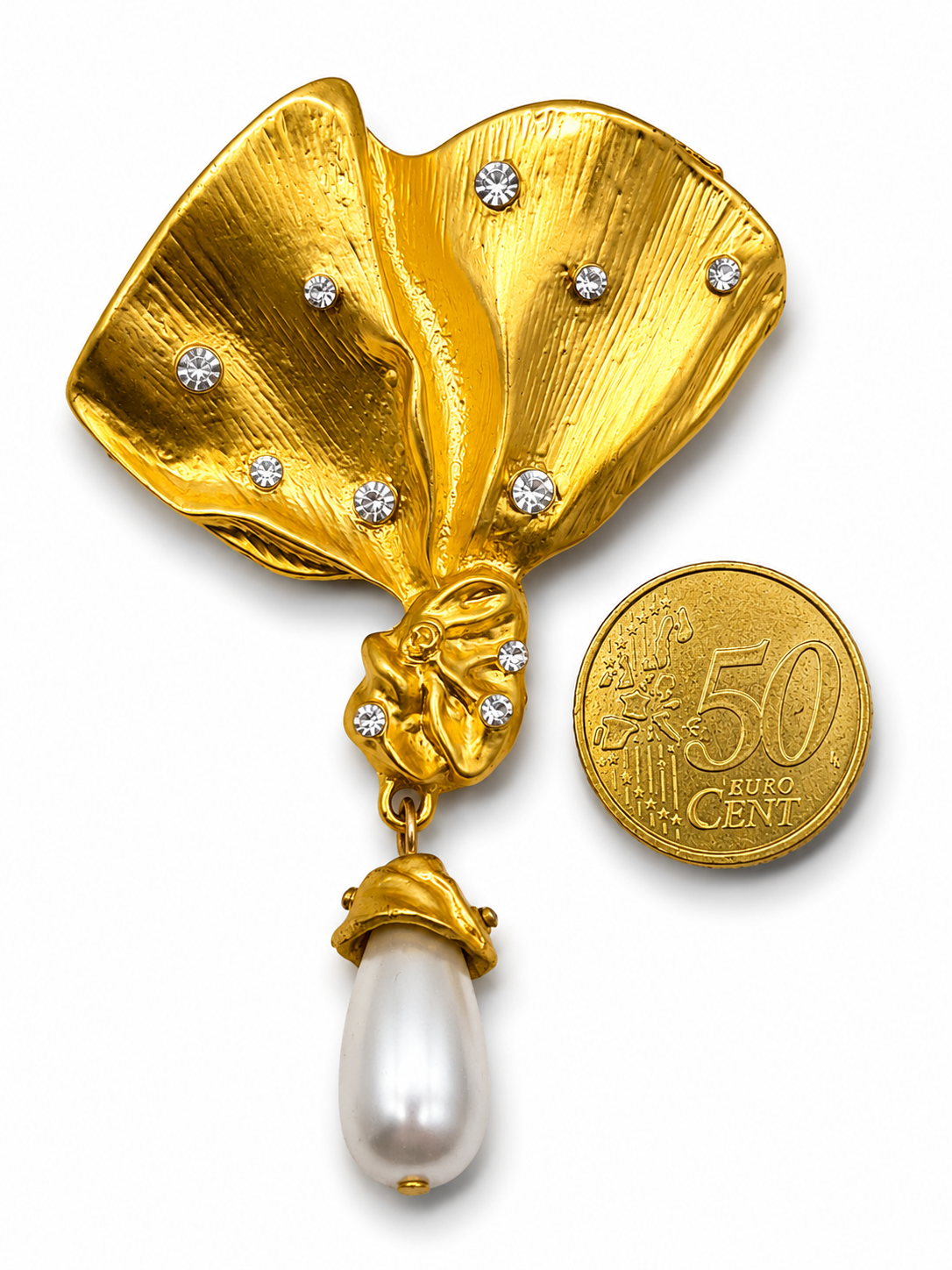 Brosche Schleife Goldfarben Perlen Strass Verbunden Romantisch